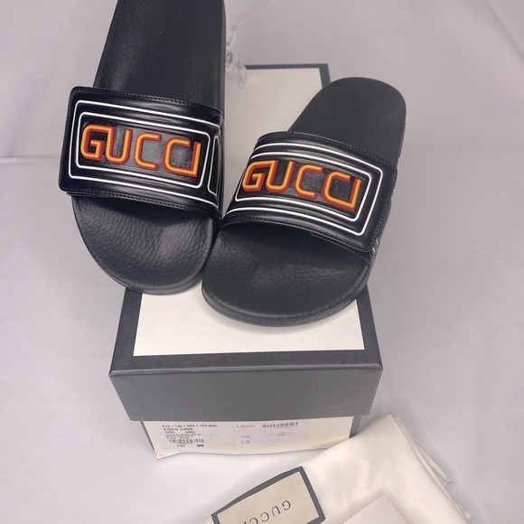 Gucci leather black slippers mens size US 6( Gucci size 6, women size US 8) new - Picture 4 of 16
